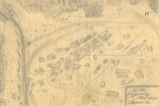 Поселок Маромица. Рисунок Бронислава Бахриновского. 1940 г